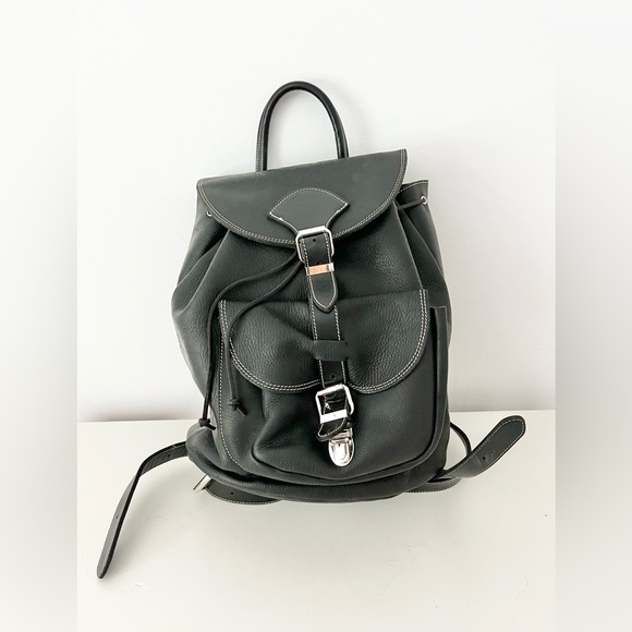 Roots Vintage Papa Alex Black Pebbled Leather Drawstring Knapsack Large Backpack - Picture 11 of 11